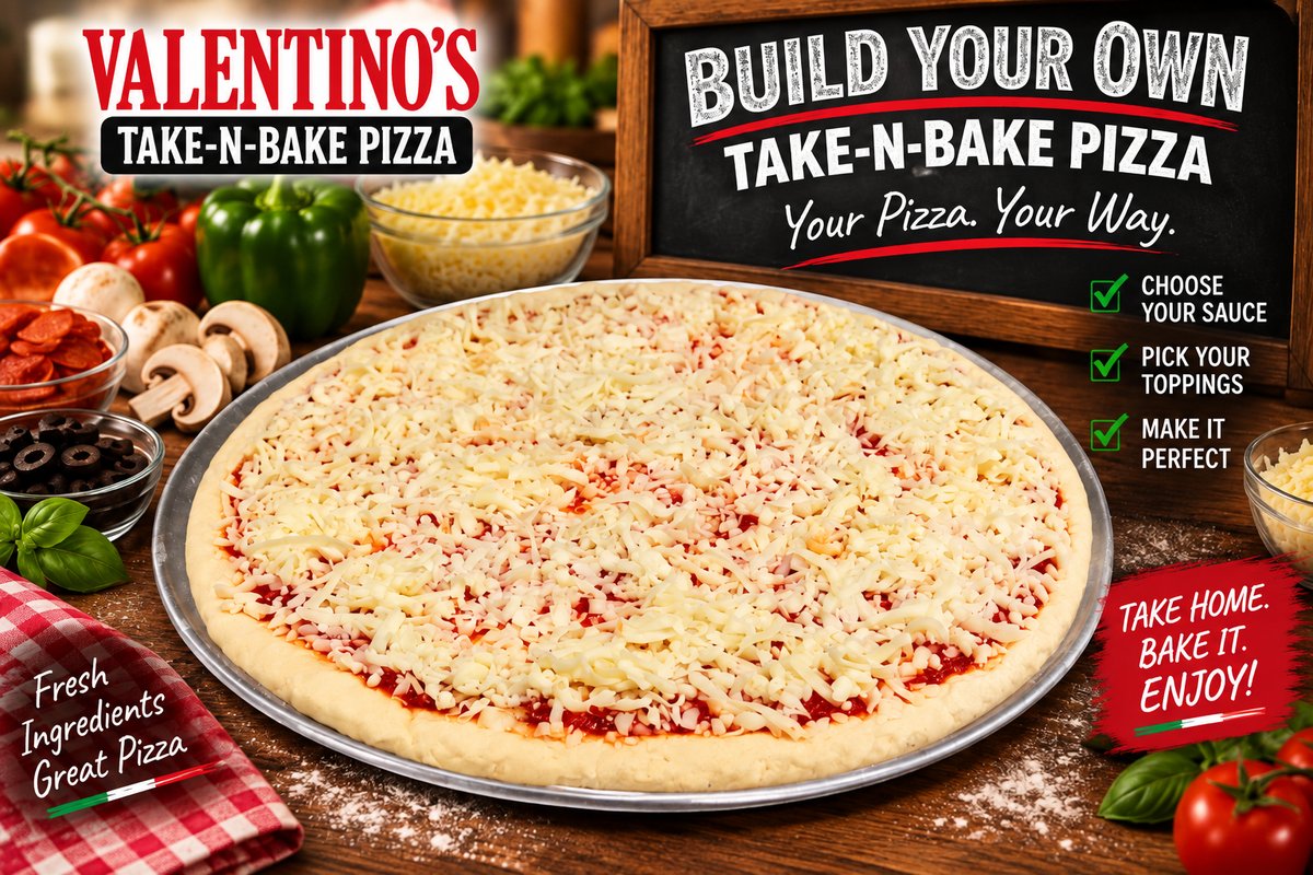 Build your own take-n-bake pizza: choose your sauce, toppings, and crust